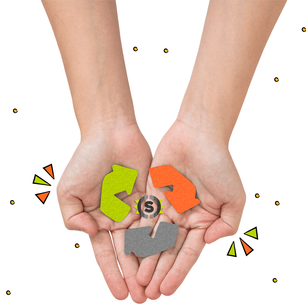 Manos sosteniendo el logo eco