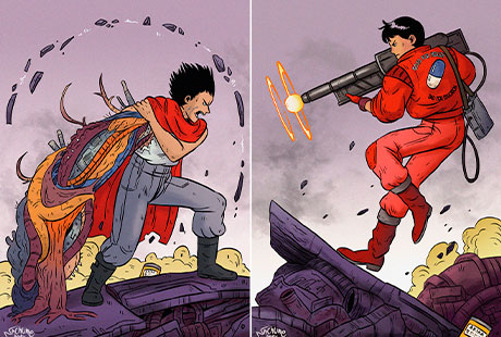 Imagen fanart de Tetsuo y Kaneda enfrentándose en la película animada Akira.