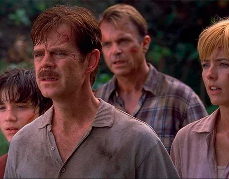 Alan Grant, junto a Paul, Amanda y Eric Kirby en la selva