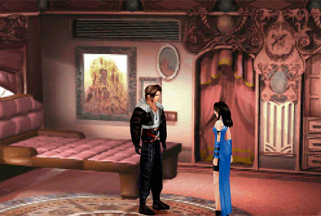 Squall hablando con Rinoa en Final Fantasy 8