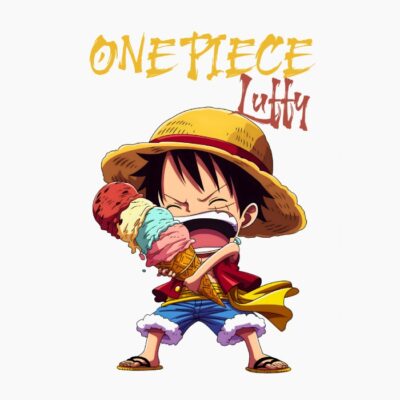 One Piece, Luffy tomandose un helado, Cartoonish style.