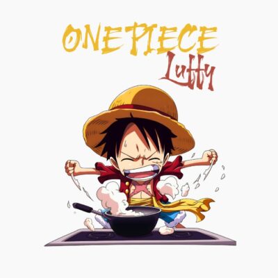 One Piece, Luffy cocinando, Cartoonish style.