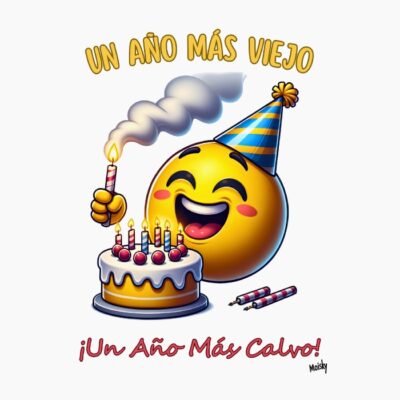 Emoji soplando velas de cumpleaños: un año más viejo, un año más calvo.