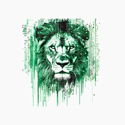 Leon, bicromático en verde y blanco, arte binario, sin blanco