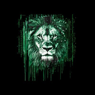 Leon, bicromático en verde y blanco, arte binario, sin fondo
