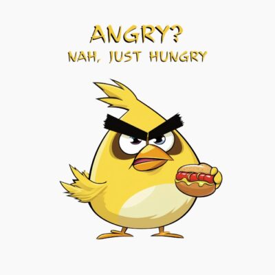 Yellow Amarillo de Angry Birds tomando un perrito caliente