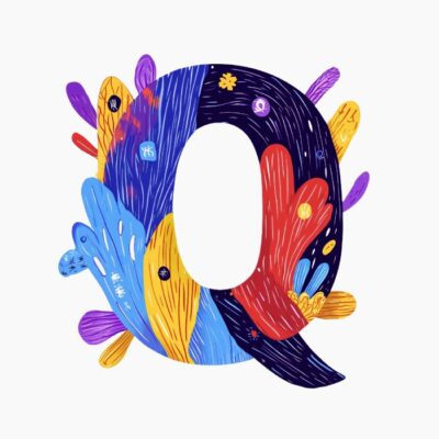 Monograma letra Q, estilo favista Matisse, colorido
