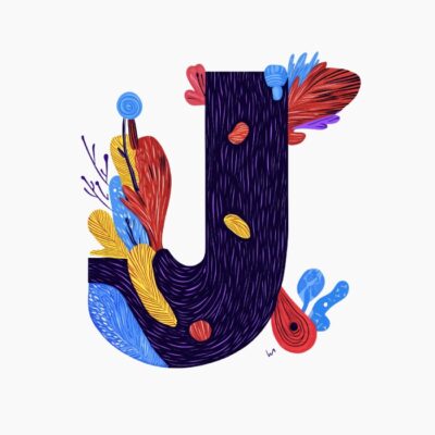 Monograma letra J, estilo favista Matisse, colorido