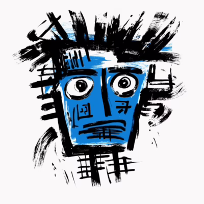 Cara abstracta azul y negra grafiti moderno colorido estilo basquiat