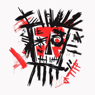 Cara abstracta roja y negra grafiti moderno colorido estilo basquiat