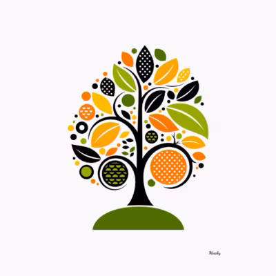 Árbol moderno con hojas y frutos geométricos – diseño natural minimalista para camiseta