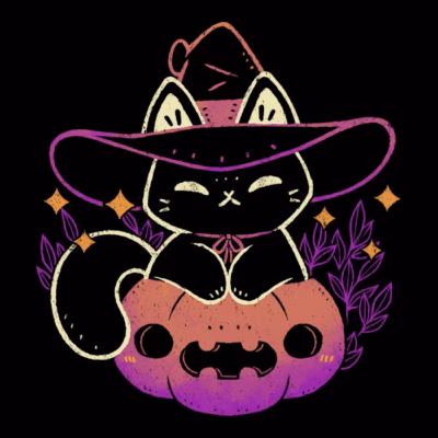 Cute Halloween Cat on Pumpkin