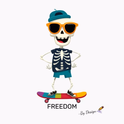 Camiseta Esqueleto Skate FREEDOM - By Design Diseño Juvenil y Divertido