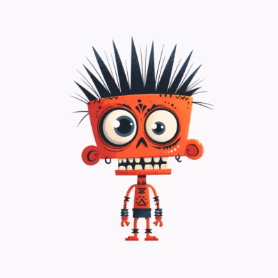 Punk Rojo Divertido Personaje Infantil y Juvenil Diseño Original