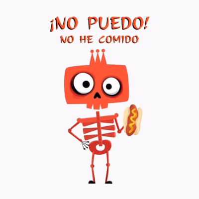 Esqueleto Divertido con Perrito Caliente ¡No Puedo! No He Comido Humor Gráfico