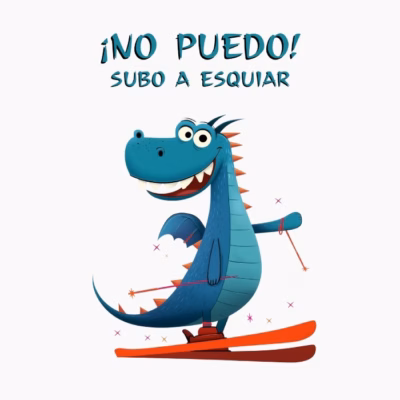 Dragón Esquiador Divertido ¡No Puedo! Subo a Esquiar Humor Nieve