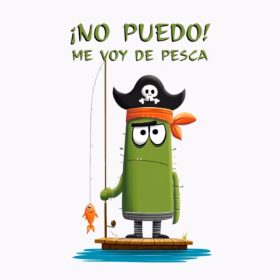 Cactus Pirata Divertido Pescando con caña ¡No Puedo! Me voy de Pesca. Humor de Pescador