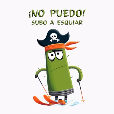 Cactus Pirata Divertido Esquiando ¡No Puedo! Subo a esquiar. Humor de Esquiador