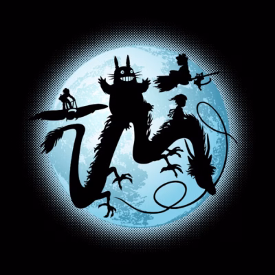 Manga heroes flying over the moon