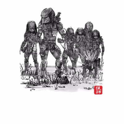 Seven Hunters sumi-e