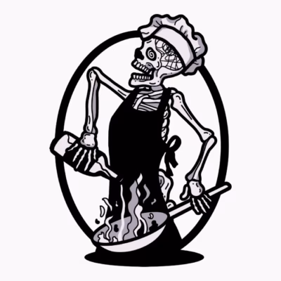Skeleton cooking spicy food