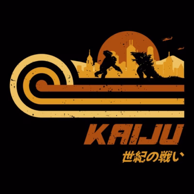 Retro vintage kaiju battle w