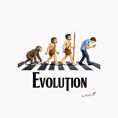 Evolución Moderna Cruzando la Calle Diseño Irónico  Hombre encorvado con móvil