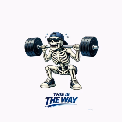 Esqueleto haciendo pesas  Diseño fitness con humor