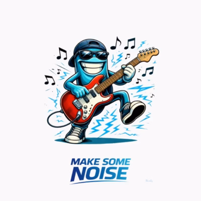 Personaje azul tocando la guitarra Humor musical ilustrado