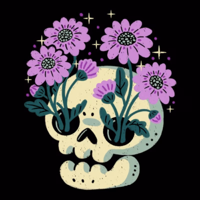 Skull with Purple Flowers
