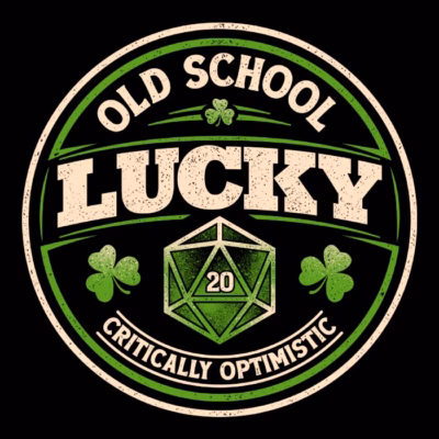 Old school lucky d20 gaming badge