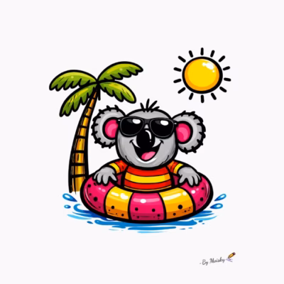 Koala cool en flotador de playa