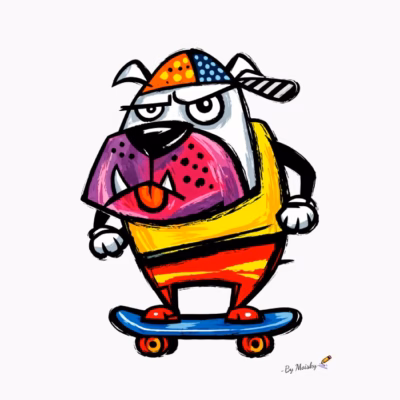Bulldog gruñón en monopatín