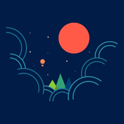 Cloudy night with red moon