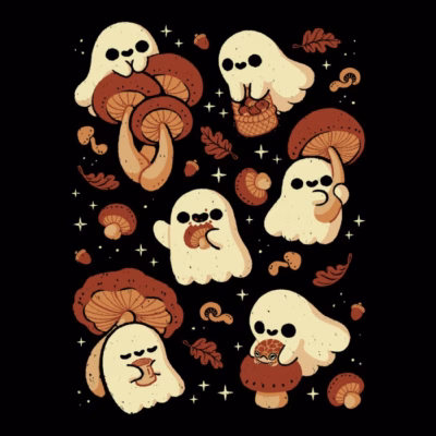 Cute Ghosts with Autumn Mushrooms