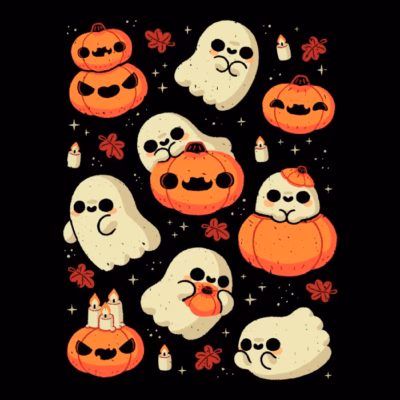 Cute Ghost with Halloween Pumpkin
