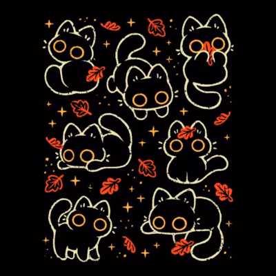 Cute Black Cats with Autumn Leaves