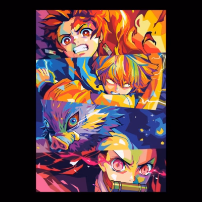 Demon Slayer Quartet Nezuko, Tanjiro, Zenitsu  Inosuke WPAP Art