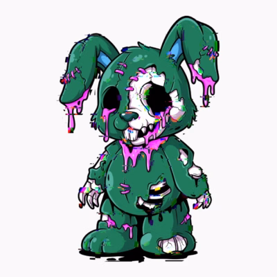 Glitch Zombie Bunny Neon Horror Art